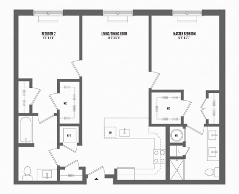 2 bed 2 bath floor plan K at The Enclave, Jersey City, NJ